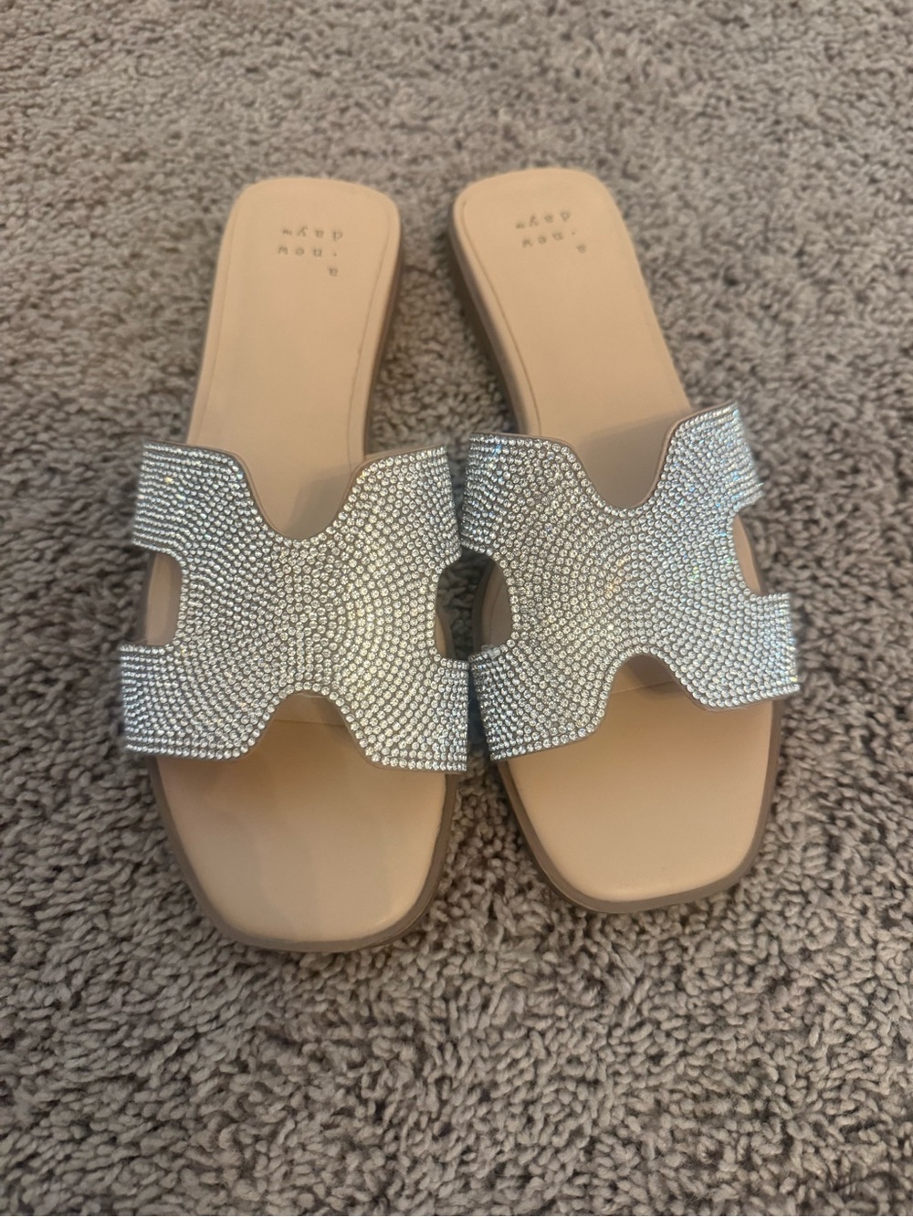 a new day Silver Crystal Embellished Slide Sandals